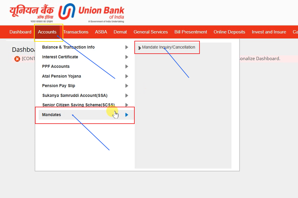 E Nach or E Mandate Cancellation Union Bank of India Online